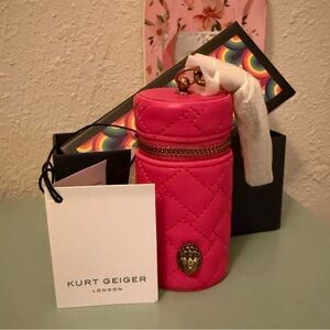 NWT Kurt Geiger Pink Quilted Lipstick Holder Keychain Bag Charm